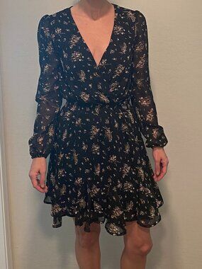 Trixxi Floral Mini Dress XXS | Sheer Sleeve V-Neck Fit & Flare Boho Romantic